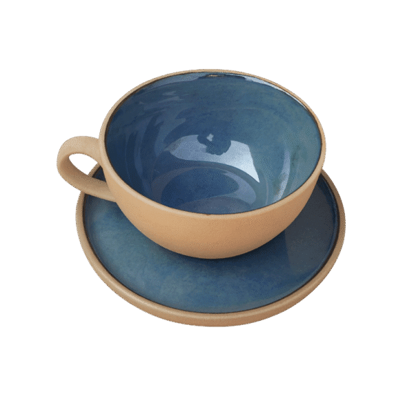 Matte beige ceramic bowl side angle