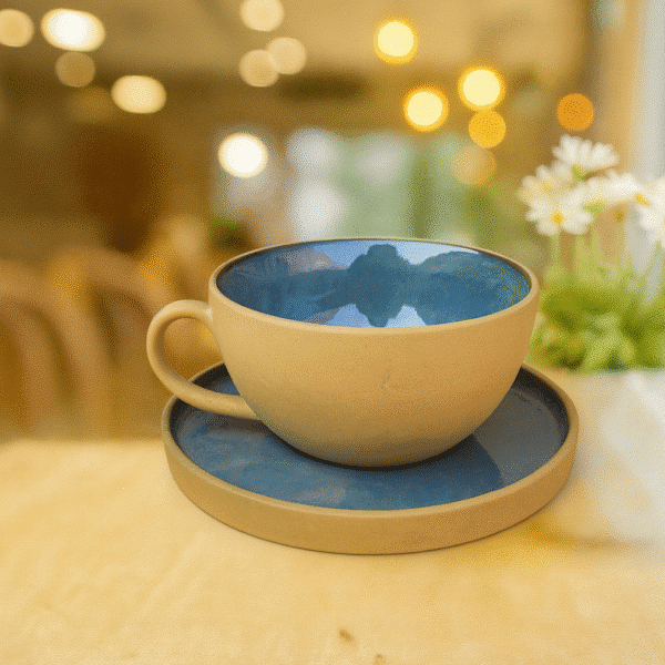 Matte beige ceramic bowl detailed view