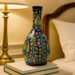 Handcrafted Blue Ceramic Decorative Vase – Traditional Floral Design