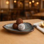 Leaf-Shaped Ceramic Serving Bowl – Sky Blue with Brown Rim set of 2 pcs