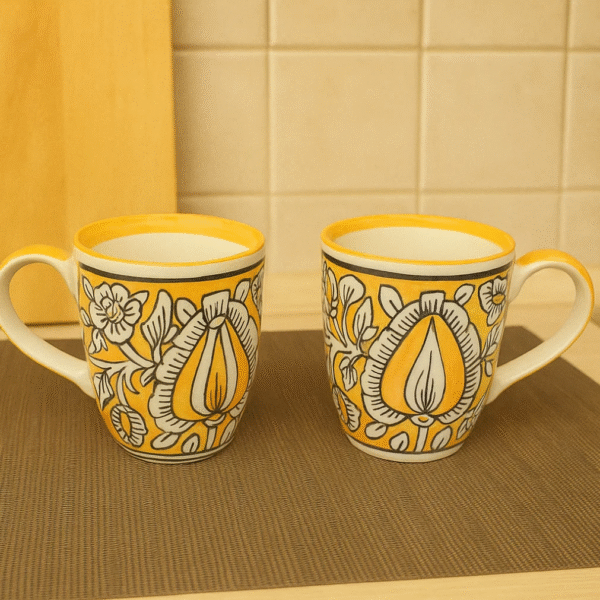Yellow ceramic mug with ergonomic handle – RNS Global Ceramics