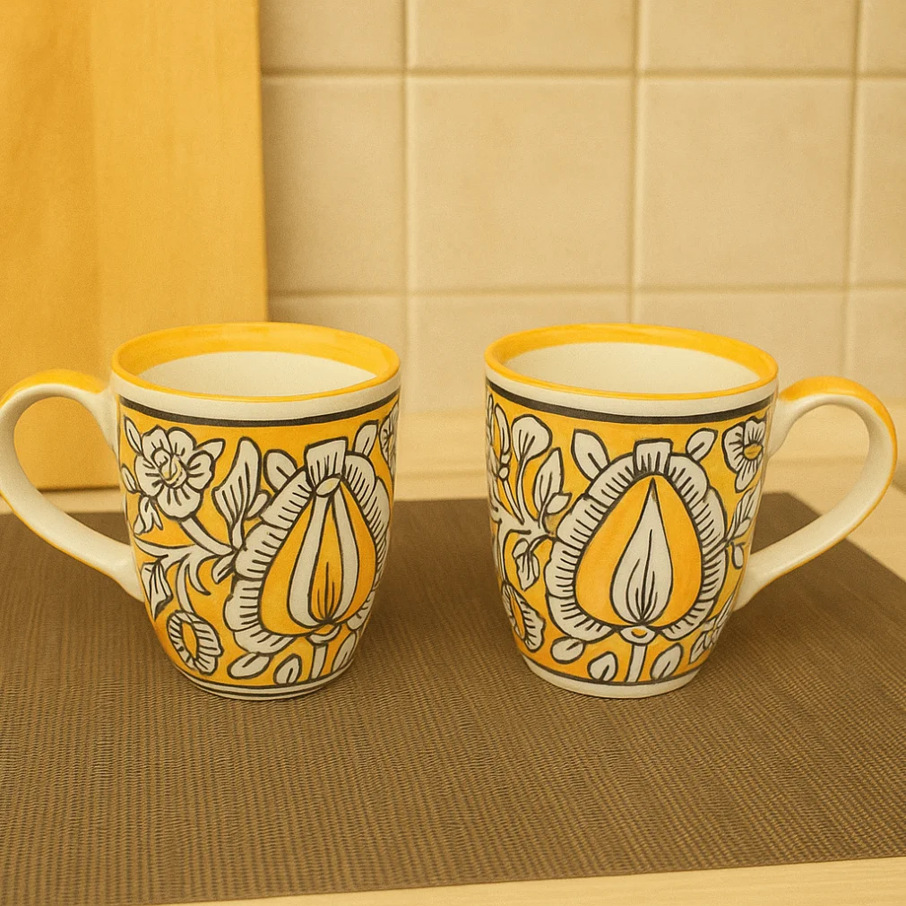 Yellow ceramic mug with ergonomic handle – RNS Global Ceramics