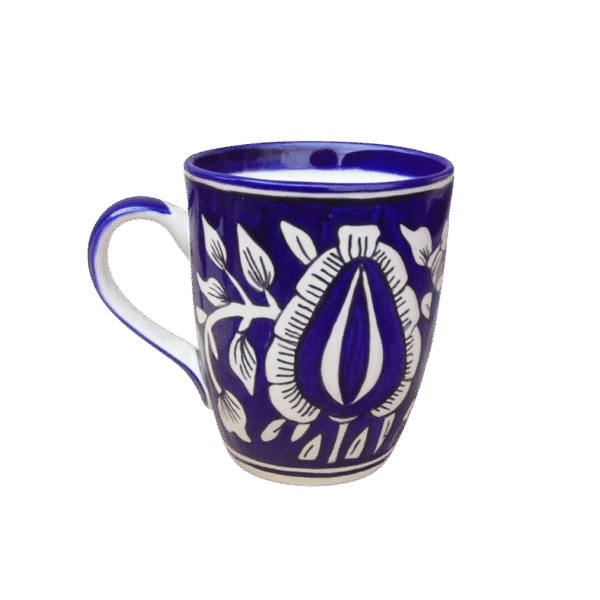 Dark blue ceramic cup with rich glaze texture